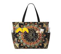 kkvhhyuo Grand sac de plage pliable avec fermeture éclair et poche - Réutilisable - Motif hiboux sur une branche d'arbre - Pour voyage, shopping, piscine, Mandala., Taille unique