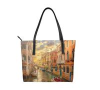 kkvhhyuo Grand sac fourre-tout réutilisable en cuir avec fermeture éclair et poches pour le travail, l'école, les voyages, Magnifique vue sur le Canal de Venise, Taille unique