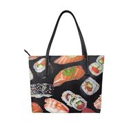 kkvhhyuo Grand sac fourre-tout réutilisable en cuir avec fermeture éclair et poches pour le travail, l'école, les voyages, Sushi japonais noir, Taille unique