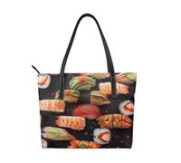 kkvhhyuo Grand sac fourre-tout réutilisable en cuir avec fermeture éclair et poches pour le travail, l'école, les voyages, Sushi Crevette japonaise, Taille unique