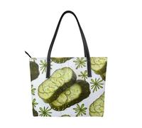 kkvhhyuo Grand sac fourre-tout réutilisable en cuir avec imprimé feuilles tropicales avec fermeture éclair et poches, sac de courses pour le travail, l'école, les voyages, Cornichons à sushi aneth