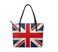 kkvhhyuo Grand sac fourre-tout réutilisable en cuir imprimé coquillages de plage avec fermeture éclair et poches pour le travail, l'école, les voyages, drapeau britannique, Taille unique