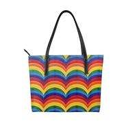 kkvhhyuo Grand sac fourre-tout réutilisable en cuir imprimé mathématiques avec fermeture éclair et poches pour le travail, l'école, les voyages, Motif arc-en-ciel, Taille unique