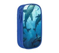 kkvhhyuo Grande trousse à crayons avec imprimé requins marteaux, fermeture éclair lisse pour filles et garçons avec 2 compartiments pour l'école, le bureau, les voyages, le maquillage, noir, bleu, One