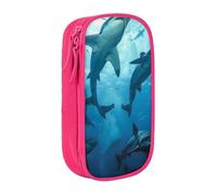 kkvhhyuo Grande trousse à crayons avec imprimé requins marteaux, fermeture éclair lisse pour filles et garçons avec 2 compartiments pour l'école, le bureau, les voyages, le maquillage, noir, rose, One