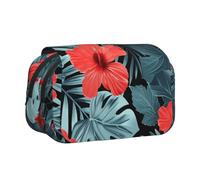 kkvhhyuo Grande trousse à crayons avec imprimé tête de mort et rose - Trousse à crayons portable multifonction - Organiseur de bureau - Unisexe pour bureau et trousse de maquillage, Rouge hibiscus