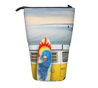 kkvhhyuo Grande trousse à crayons télescopique avec imprimé feuilles tropicales - Pour l'école, le bureau, le maquillage, les voyages, Van à la plage avec une planche de surf, One Size, Organiseur de