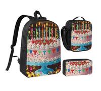 kkvhhyuo Honey Bee Ensemble sac à dos d'école avec sac à dos de 43,2 cm, sac à déjeuner et trousse à crayons pour adolescents, filles, garçons, sac à dos léger, Big Cake Happy Birthday, One Size