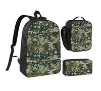 kkvhhyuo Honey Bee Ensemble sac à dos d'école avec sac à dos de 43,2 cm, sac à déjeuner et trousse à crayons pour adolescents, filles, garçons, sac à dos léger, Green Army Digital Camouflage, One Size
