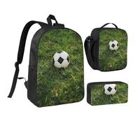 kkvhhyuo Honey Bee Ensemble sac à dos d'école avec sac à dos de 43,2 cm, sac à déjeuner et trousse à crayons pour adolescents, filles, garçons, sac à dos léger, Imprimé football herbe verte, One Size