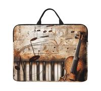 kkvhhyuo Housse de protection fine avec poignée pour ordinateur portable 35,6 cm - Cadeau de Noël - Pour le travail, les trajets et les voyages - Motif Père Noël, Notes de musique pour piano et violon