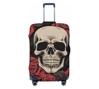 kkvhhyuo Housse de protection pour bagages Motif tête de mort et roses Noir | Housse de valise, lavable, housse de protection extensible pour bagages de voyage, housse de transport, housse de transport