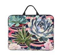 kkvhhyuo Housse de protection pour ordinateur portable de 35,6 cm avec poignée - Pour homme et femme - Pour le travail, les trajets et les voyages - Motif feuilles tropicales, Plantes grasses rayées