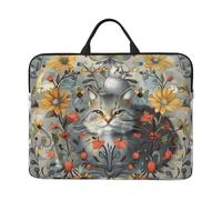 kkvhhyuo Housse pour ordinateur portable 14" avec poignée - Motif chats et fleurs - Pour le travail, les trajets et les voyages, Chats et fleurs drôles, Taille unique