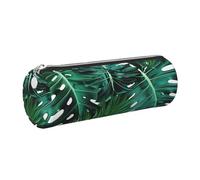 kkvhhyuo Jolie trousse à crayons ronde en cuir avec imprimé feuilles de palmier vertes avec fermeture éclair dorée multifonction pour adolescents, filles et garçons, Argenté., One Size, Organiseur de