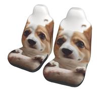 kkvhhyuo Lot de 2 housses de siège de voiture - Motif dessin animé Corgi - Universelles - Compatibles avec la plupart des voitures, SUV, berlines, camions ou camionnettes