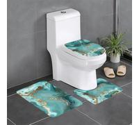kkvhhyuo Lot de 3 tapis de bain à imprimé marbre bleu sarcelle et doré, doux, absorbants et lavables, design élégant pour salle de bain, toilettes, zones pour animaux domestiques