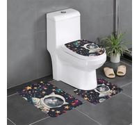 kkvhhyuo Lot de 3 tapis de bain à motif chat amusant astronaute, doux, absorbants et lavables, design élégant pour salle de bain, toilettes, zones pour animaux domestiques