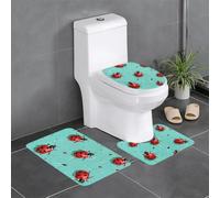 kkvhhyuo Lot de 3 tapis de bain doux et absorbants d'eau avec motif imprimé coccinelles rouges sur fond bleu - Motif élégant pour salle de bain, toilettes, zones pour animaux domestiques