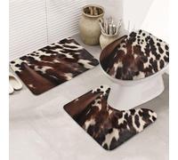 kkvhhyuo Lot de 3 tapis de bain en cuir de vache marron | Flanelle, tapis de bain antidérapant doux et absorbant en forme de U pour salle de bain, toilettes, douche