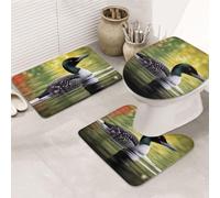 kkvhhyuo Lot de 3 tapis de bain Loon Nature Oiseau | Flanelle, tapis de bain antidérapant doux et absorbant en forme de U pour salle de bain, toilettes, douche