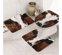 kkvhhyuo Lot de 3 tapis de salle de bain en cuir de vache marron | Flanelle, tapis de bain antidérapant doux et absorbant en forme de U pour salle de bain, toilettes, douche