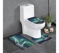 kkvhhyuo Lot de 3 tapis de salle de bain pour abattant WC | Ensemble de tapis de bain imprimé Aurora lavable pour salle de bain, chambre à coucher, cuisine, buanderie