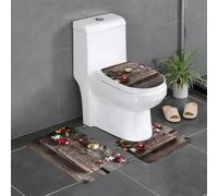 kkvhhyuo Lot de 3 tapis de salle de bain pour abattant WC | Ensemble de tapis de bain imprimé vieille planche en bois de Noël lavable pour salle de bain, chambre à coucher, cuisine