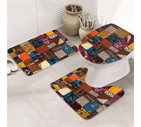 kkvhhyuo Lot de 3 tapis de salle de bain style africain patchwork | Flanelle, tapis de bain antidérapant doux et absorbant en forme de U pour salle de bain, toilettes, douche