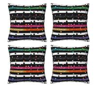 kkvhhyuo Lot de 4 housses de coussin carrées décoratives avec 3 housses de coussin carrées décoratives à motif à pois arc-en-ciel et paillettes noires et blanches 40,6 x 40,6 cm