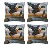 kkvhhyuo Lot de 4 housses de coussin décoratives carrées décoratives pour la maison Motif canards sauvages chasseurs au bord du lac 30,5 x 30,5 cm