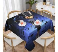kkvhhyuo Nappe carrée avec microphone imprimé notes de musique 137,2 x 137,2 cm, nappe décorative d'extérieur en polyester pour salle à manger, cuisine, tables de brunch et divertissement en plein air