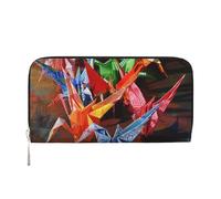 kkvhhyuo Portefeuille long en cuir avec 8 emplacements pour cartes, poche zippée pour pièces de monnaie et deux compartiments pour espèces pour femmes, hommes et femmes., Grues en papier origami, One