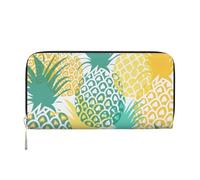 kkvhhyuo Portefeuille long en cuir synthétique imprimé loup en pleine lune avec 8 emplacements pour cartes, grande capacité pour un usage quotidien, voyage, travail, cadeau., Ananas tropical., One