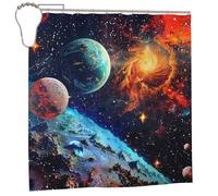 kkvhhyuo Rideau de douche moderne imprimé planètes spatiales avec 12 crochets, ourlet lesté, pour salle de bain, dortoir, 183 x 183 cm