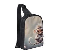 kkvhhyuo Sac à bandoulière avec double fermeture éclair, sangle réglable, sac à bandoulière léger pour voyage, course à pied, cyclisme, Art de singe mignon, Taille unique