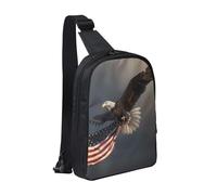 kkvhhyuo Sac à bandoulière avec double fermeture éclair, sangle réglable, sac à bandoulière léger pour voyage, course à pied, cyclisme, Aigle chauve en 3D volant avec drapeau américain, Taille unique