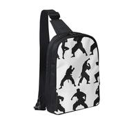 kkvhhyuo Sac à bandoulière imprimé feuilles tropicales avec deux poches zippées, sangle réglable, sac à bandoulière léger pour voyage, course à pied, cyclisme, Silhouettes d'arts martiaux, Taille