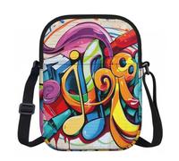 kkvhhyuo Sac à bandoulière pour femme - Mini portefeuille avec fermeture éclair - Sac à main avec sangle réglable (paons), Style graffiti musical, Taille unique