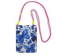 kkvhhyuo Sac à bandoulière pour téléphone portable avec sangle réglable noire pour téléphone portable et smartphone Motif papillons bleus, Fuchsia, Taille unique