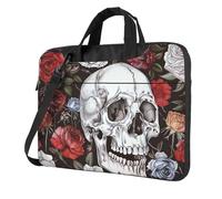 kkvhhyuo Sac à bandoulière réglable pour ordinateur portable avec imprimé tête de mort floral pour homme et femme pour le travail, les voyages, l'école, Noir , 15.6 inch