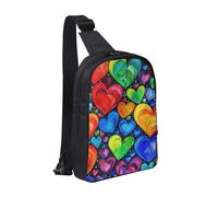 kkvhhyuo Sac à bandoulière rétro imprimé sirène avec deux poches zippées, sangle réglable, sac à bandoulière léger pour voyage, course à pied, cyclisme, Cœurs arc-en-ciel., Taille unique