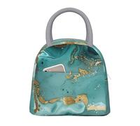 kkvhhyuo Sac à déjeuner isotherme avec imprimé marbre bleu sarcelle et doré, sac isotherme réutilisable avec poignée gris clair pour pique-nique, école, bureau
