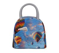 kkvhhyuo Sac à déjeuner isotherme avec imprimé montgolfières pour enfants - Réutilisable - Avec poignée gris clair - Pour pique-nique, école, bureau