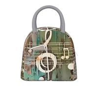kkvhhyuo Sac à déjeuner isotherme avec imprimé notes de musique, sac isotherme réutilisable avec poignée gris clair pour pique-nique, école, bureau