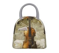 kkvhhyuo Sac à déjeuner isotherme avec imprimé papillon et violoncelle - Sac isotherme réutilisable avec poignée gris clair - Pour pique-nique, école, bureau
