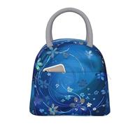 kkvhhyuo Sac à déjeuner isotherme réutilisable avec mini fleurs bleues et imprimé tourbillon pour enfants avec poignée gris clair pour pique-nique, école, bureau