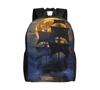 kkvhhyuo Sac à dos d'école léger avec compartiment pour ordinateur portable, cadeau de Noël, cadeau de Noël, pour l'école, le travail, les voyages., Voilier pirate pleine lune, One Size, Sac à dos