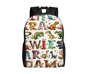 kkvhhyuo Sac à dos d'école léger avec compartiment pour ordinateur portable, sac à dos pour homme et femme, sac à dos d'école, de travail, de voyage., Lettres d'apprentissage élégantes avec dinosaures