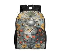 kkvhhyuo Sac à dos d'école léger avec compartiments pour ordinateur portable - Motif chats et fleurs - Pour homme et femme - Pour l'école, le travail, les voyages., Chats et fleurs drôles, One Size
